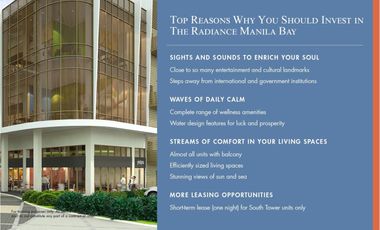 Lowest 1 Bedroom Condo For Sale in Roxas BLvd at Radiance Manila Bay - Southat P34,038 in 48 Months