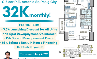 32K Monthly Promo! NEWEST PROJECT OF DMCI HOMES! THE VALERON TOWER 3 Bedroom Pre Selling Condo in C5 Pasig City! near Tiendesitas, Arcovia, Bridgetowne, Capitol Commons, Oritgas Cbd, BGC, Eastwood City Libis