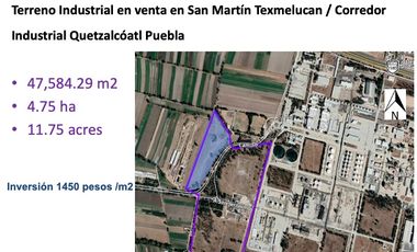 TERRENO INDUSTRIAL  VENTA    PLANTA SAN MARTIN TEXMELUCAN  Terreno Industrial (Planta San Martín)  San Martin Texmelucan,  Puebla