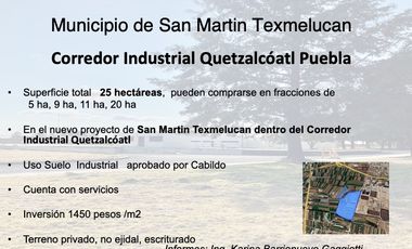 TERRENO INDUSTRIAL  VENTA    PLANTA SAN MARTIN TEXMELUCAN  Terreno Industrial (Planta San Martín)  San Martin Texmelucan,  Puebla