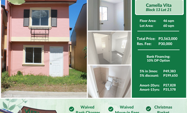 👉🍁🎄FOR SALE: READY FOR OCCUPANCY LA60.0sqm 2-BEDROOM 2-STOREY MARGA SF IN CAMELLA VITA SAVED UP TO 199K🎄🍁👈