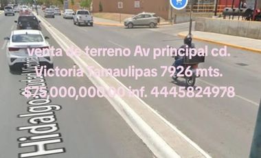 VENTA DE TERRENO EN AVENIDA PRINCIPAL CD. VICTORIA TAMAULIPAS. AL LADO DE HBE.