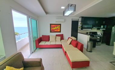 Departamento 2 dormitorios amoblado frente al mar en venta, sector Mall del Pacífico Manta