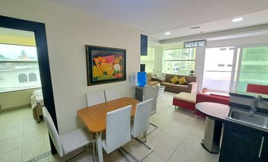 Departamento 2 dormitorios amoblado frente al mar en venta, sector Mall del Pacífico Manta