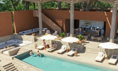 Departamento con Club de playa frente al mar, Alberca, Cancha de paddel y Ludoteca en  Costa mujeres, Cancun.