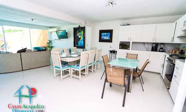 Casa en renta vacacional para 14 personas. Terraza con alberca privada, jardín y salida a la laguna