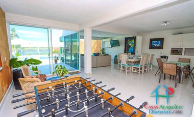Casa en renta vacacional para 14 personas. Terraza con alberca privada, jardín y salida a la laguna