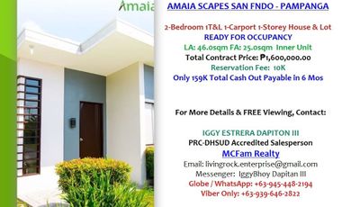 VERY AFFORDABLE 1-STOREY HOUSE & LOT w/2-BEDROOM 1T&B 1-CAR GARAGE AMAIA SCAPES SAN FERNANDO-PAMPANGA ONLY 10K TO RESERVE