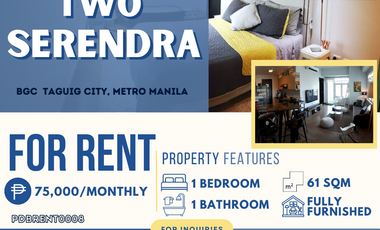 One Bedroom with PARKING and BALCONY for Rent in Two Serendra- Meranti Tower- BGC 🏢✨