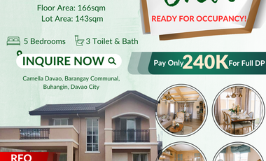 Ready For Occupancy | 5 Bedroom House and lot for sale in Camella Davao Communal, Davao City