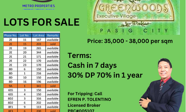Lots for sale at Greenwoods Executive Village, Pasig-Cainta-Taytay area.