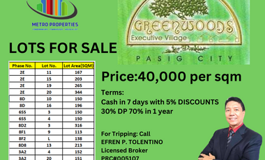 Lots for sale at Greenwoods Executive Village, Pasig-Cainta-Taytay area.