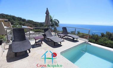 Casa en renta vacacional con alberca privada y vista al mar. 10 personas