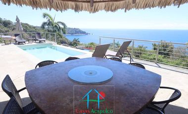 Casa en renta vacacional con alberca privada y vista al mar. 10 personas