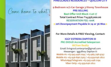 FOR SALE! PRE-SELLING 4-BEDROOMS 3-STOREY w/LOFT TOWNHOUSE PINEGLADES RESIDENCES – QUEZON CITY PERFECT HOME FOR GROWING FAMILY