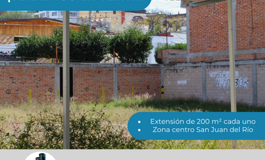 2 TERRENOS JUNTOS 200 m² CADA UNO ZONA CENTRO SAN JUAN DEL RÍO