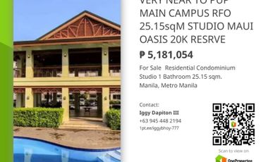BEST FOR RENTAL INVESTMENT RFO 25.15sqm STUDIO w/BALCONY & LAUNDRY CAGE MAUI OASIS SANTA MESA FEW STEPS AWAY TO PUP MAIN CAMPUS