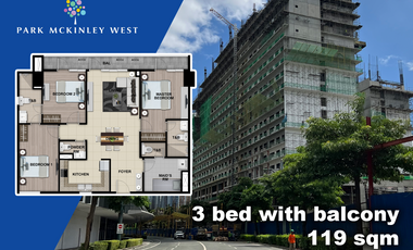 3 bedroom with balcony in Park Mckinley West Preselling condo for sale in The Fort Bgc Taguig City
