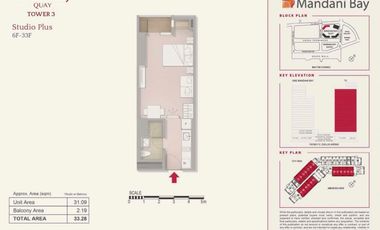 FOR SALE STUDIO  PLUS WITH BALCONY FULLY FURNISHED AT MANDANI BAY QUAY TOWER 3