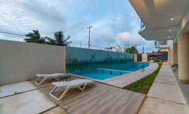 Departamento amueblado, en planta baja, con amenidades, en Chicxulub Puerto.