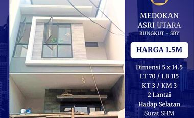 Dijual Rumah Baru Gress Medokan Asri Utara Rungkut Surabaya SHM 2 Lantai Modern