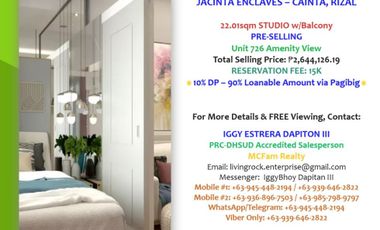 AFFORDABLE! PRE-SELLING 22.01sqmSTUDIO w/BALCONY JACINTA ENCLAVES-CAINTA YOUR DREAM HOME W/IN REACH