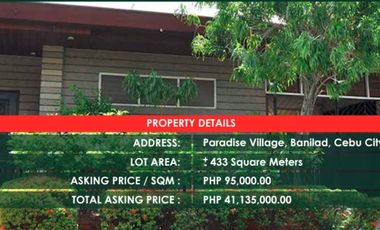 For Sale Prime Residential Lot 433 sqm in Paradise Village
