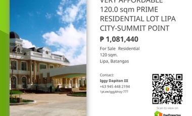 MORE THAN 25K DISCOUNT TO AVAIL RESERVE 120.0sqm RESIDENTIAL LOT SUMMIT POINT-LIPA CITY 20K TO OWN