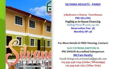 ONLY 5K TO RESERVE A UNIT 5K MONTHLY DP 3-BEDROOM 2-STOREY TOWNHOUSE SILVANA HEIGHTS-PANDI VERY AFFORDABLE VIA PAGIBIG FINANCING