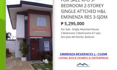 FOR SALE READY FOR OCCUPANCY 2-STOREY 3-BEDROM SINGLE ATTACHED EMINEZA RESIDENCES III SAN JOSE DEL MONTE 5.2M SELLING PRICE 10K TO RESERVE