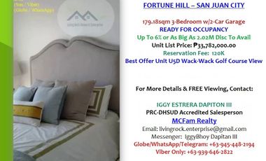 Avail As Bis As 2.02M Promo Discount Reserve RFO U5D 3-Bedroom w/2-Car Garage, Foyer, & Ledge Fortune Hill San Juan City 140K Reservation Fee