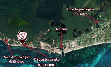 Departamento con Club de playa frente al mar, Alberca, gym y Salón de eventos, en   Costa mujeres, Cancun.