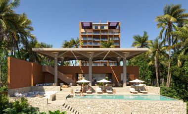 Departamento con Club de playa frente al mar, Alberca, gym y Salón de eventos, en   Costa mujeres, Cancun.