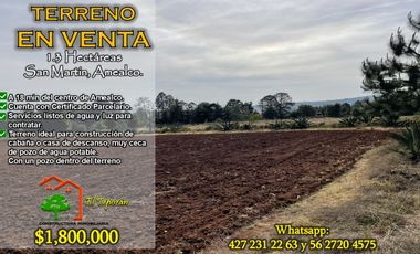 San Martin, Amealco. Terreno en venta de 1.3 Hectáreas con un pozo de agua dontro del terreno.