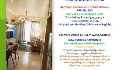 FOR SALE! PRE-SELLING 46.78sqm 1-BEDROOM w/2 BALCONY 2T&B JACINTA ENCLAVES CAINTA ONLY 15K MONTHLY DP