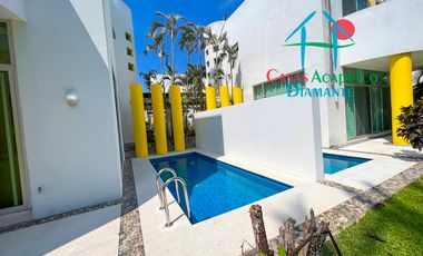 Casa en renta vacacional con terraza, jardín y alberca con vista al campo de golf de Mayan