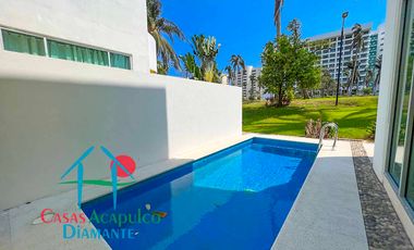 Casa en renta vacacional con terraza, jardín y alberca con vista al campo de golf de Mayan