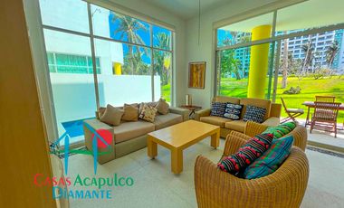 Casa en renta vacacional con terraza, jardín y alberca con vista al campo de golf de Mayan