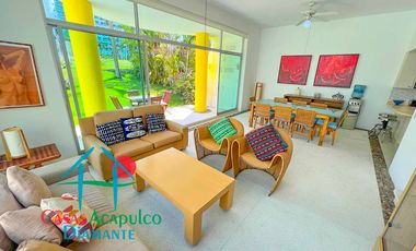 Casa en renta vacacional con terraza, jardín y alberca con vista al campo de golf de Mayan