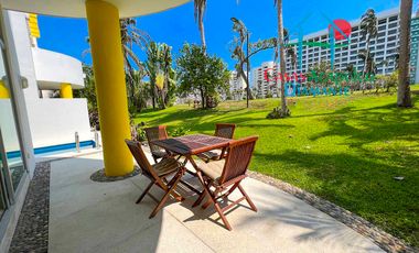 Casa en renta vacacional con terraza, jardín y alberca con vista al campo de golf de Mayan