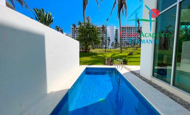 Casa en renta vacacional con terraza, jardín y alberca con vista al campo de golf de Mayan