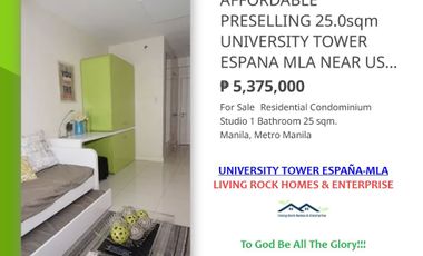 UP TO 6% DISCOUNT TO AVAIL RESERVE PRESELLING 25.0sqm STUDIO UNIVERSITY TOWER ESPAÑA-MANILA ONLY 25K TO OWN A UNIT VERY NEAR TO UST FEU UE NU