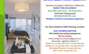 FEW METER'S AWAY TO MAKATI MED! FOR SALE 29.79sqm 1-BEDROOM w/BALCONY 100 WEST MAKATI TOWER