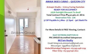 For Sale! RFO 18.6sqm Studio Amaia Skies Cubao-Quezon City 4.3M Contract Price 20K Reservation Fee 287K Discount