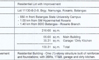 Bungalow House and Lot for sale in Namunga, Rosario, Batangas