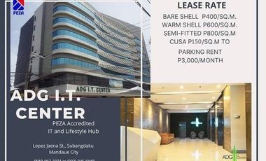OFFICE SPACE FOR RENT ‼‼‼‼ 🏢ADG IT Center 📍  G. Lopez Jaena St. Subangdaku, Mandaue City (along the road) 🔑 57sqm up to 1,060.20sqm floor area 💸 Php400/sqm & 600/sqm (exclusive of VAT & CUSA) 🔰  Bare & Warm Shell Condition
