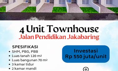 Dijual Townhouse Baru di Jalan Pendidikan Jakabaring Dekat OPI Mall