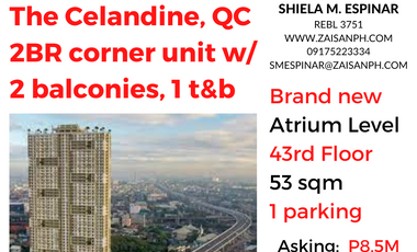 For Sale: The Celandine, Quezon City 2BR Corner Unit with 2 Balconies, 1 T&B