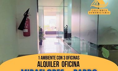 Miraflores PARDO - Alquiler Oficina de 1 Ambiente con 3 Oficinas (Área:53.51m²)