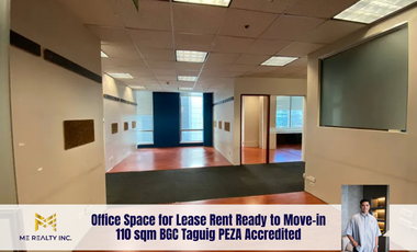 Office Space for Lease Rent Ready to Move-in 110 sqm BGC Taguig PEZA Accredited